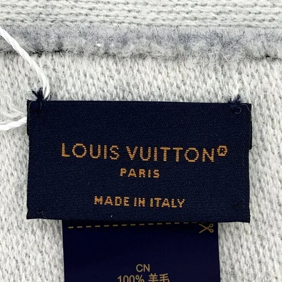 Louis Vuitton Grey Monogram Wool Fringe Scarf - Picture 7 of 9